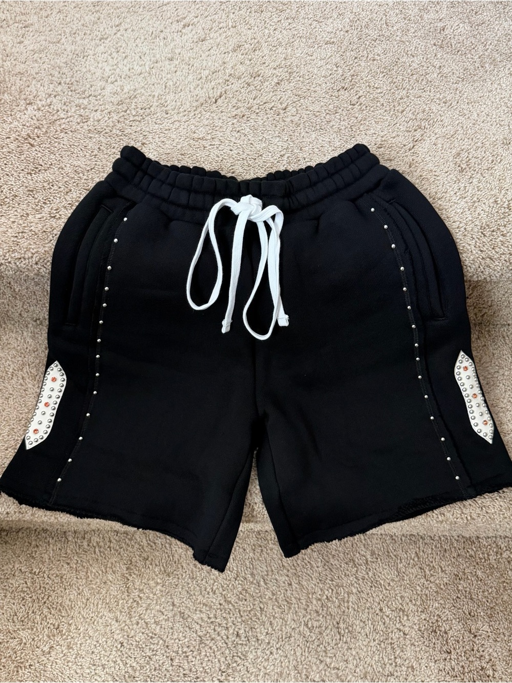 Men's Black Athletic Drawstring Shorts with Stud Accents